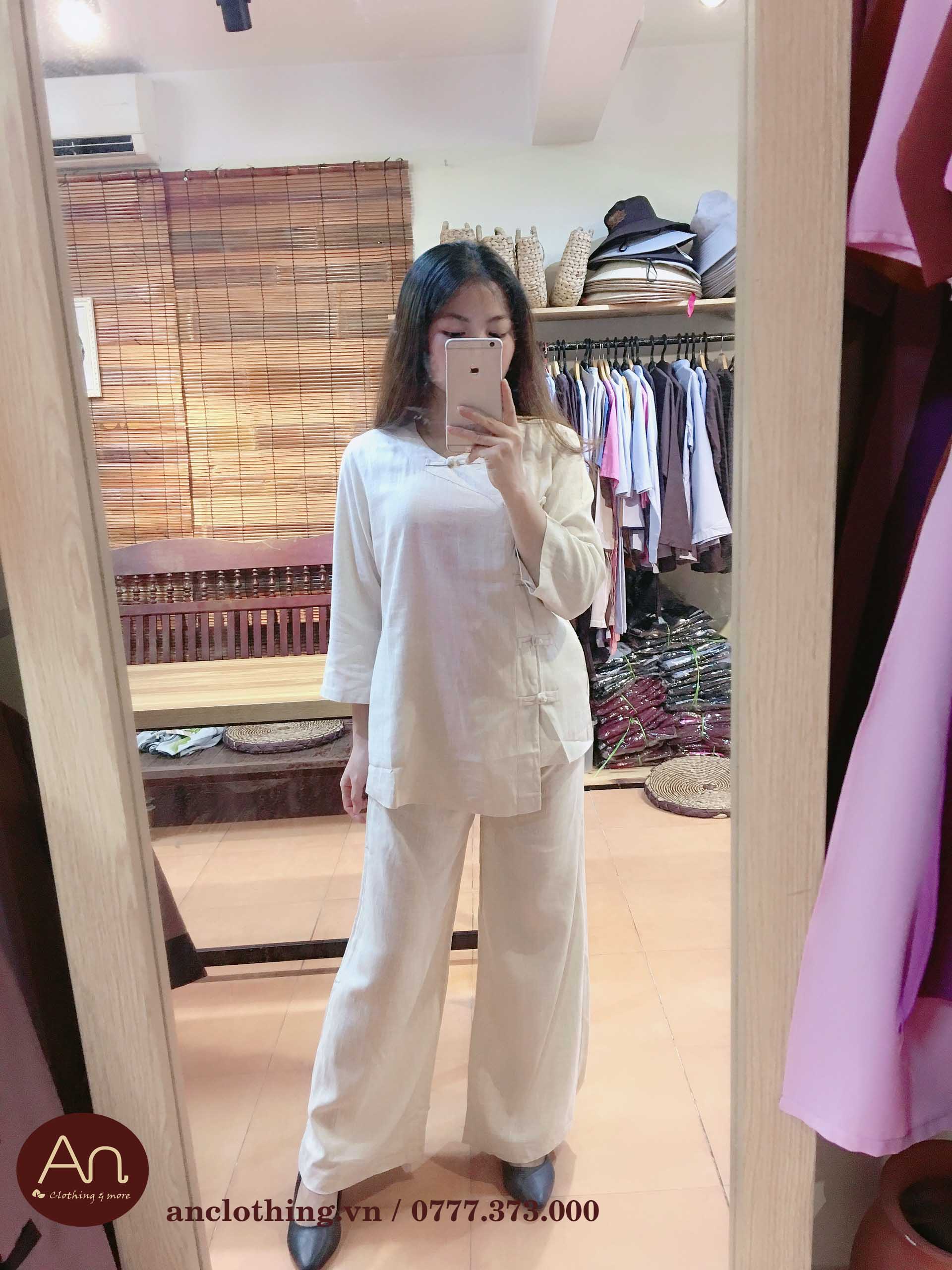 An061 Linen – Trắng – Pháp Phục Sen Hồng